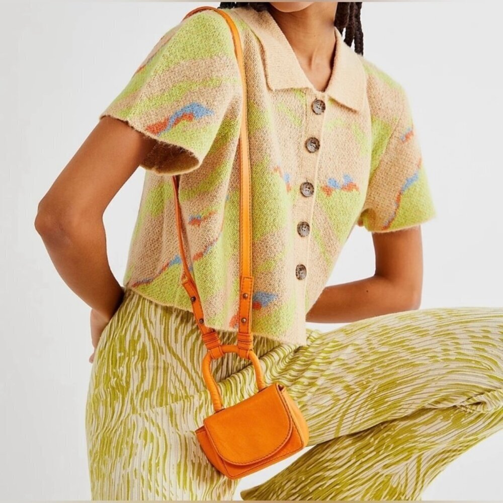 Free‎ People Close To You Orange Sheep Leather Crossbody Mini Bag​​​